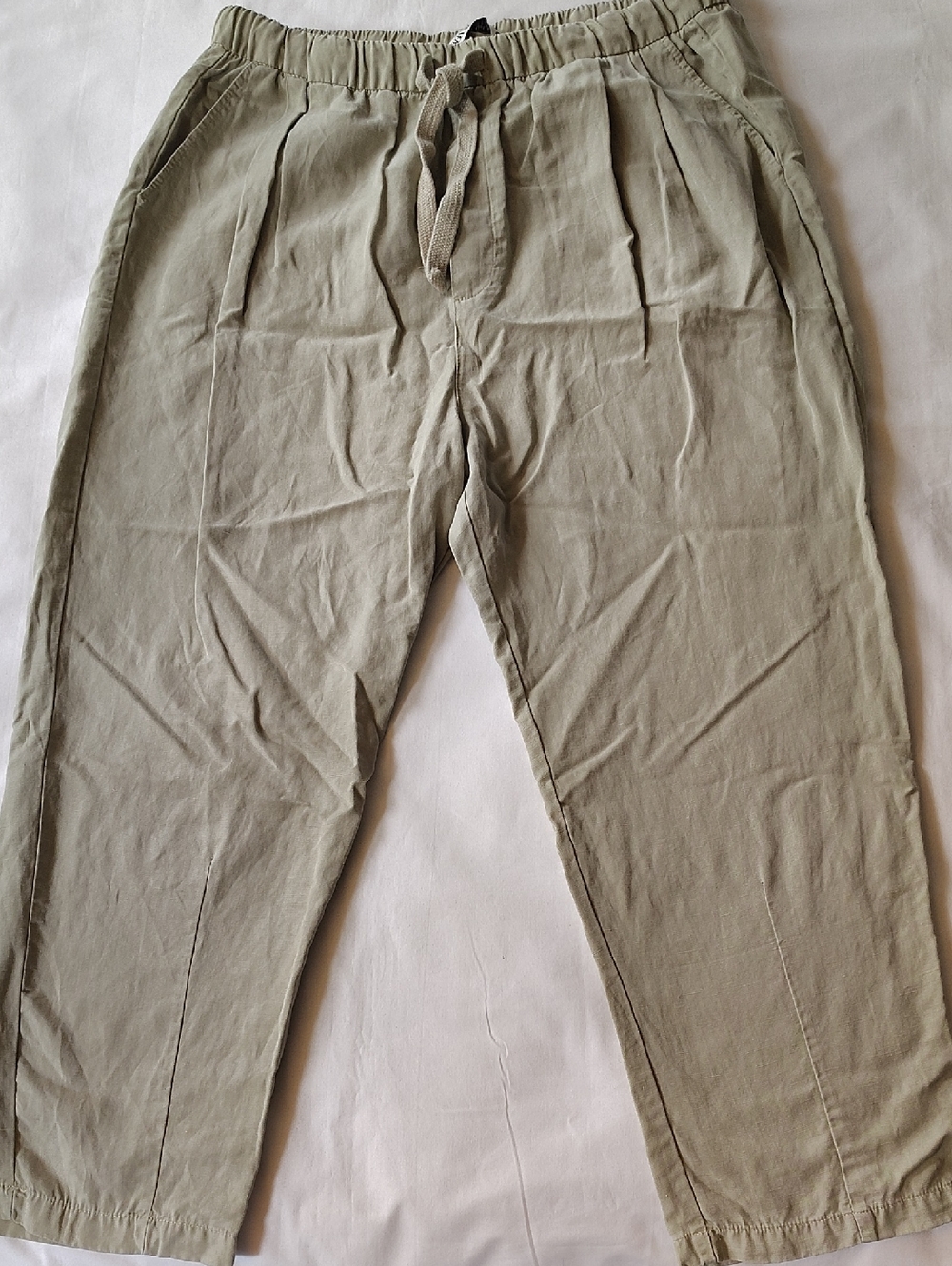 Zara Linen Blend Drawstring Chinos in Light Olive Green Large Light Weight EUC